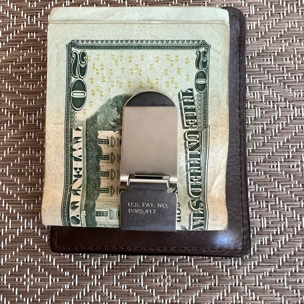 Vintage Fossil Brown Leather Money Clip Card Sleeve